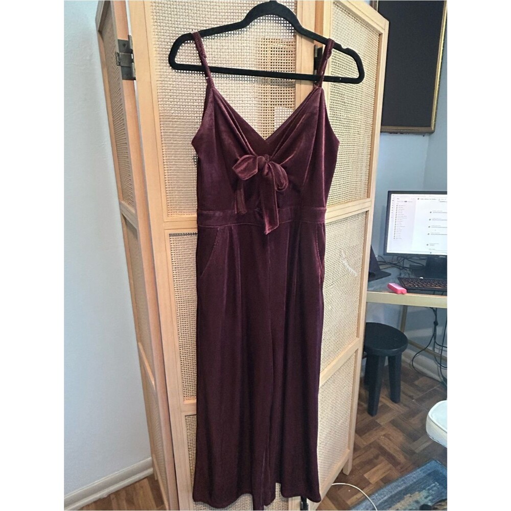 Gianni Bini Deep Burgundy Velvet Romper with Front Bow - Picture 3 of 9